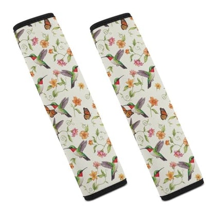 2PCS Hummingbird Monarch Butterfly Floral Seat Belt Cover Breathable Automotive Seat Belt Protector for Adult Use, Most Cars, Pressure Relief - color: Pattern 653