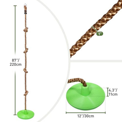 RedSwing Rope Ladder and Pro 3-in-1 Disc Swing Seat Combo, Climbing Ladders for Swingset, Hanging Rope Ladder with Strap and Snap Hook, Great for Play Set, Outdoor, Tree House, Playground - color: Light Green + Rainbow