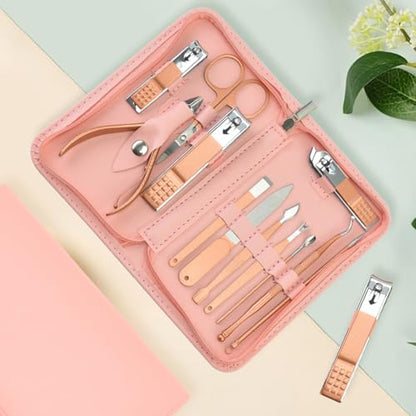 12 in 1 Travel Manicure Set, Mens Grooming kit Women Nail Manicure Kit, Manicure Pedicure Kit Manicure Set Professional Gift for Family Friends Elder - color: Pink