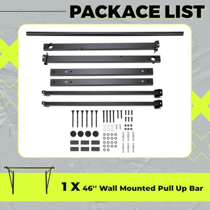 ECOTRIC 46'' Wall Mounted Pull Up Bar Chin up Bar Doorway Exercise Bar | Upper Body Gym Workout Bar Heavy Duty Training Fitness Home Heavy Duty 500lbs