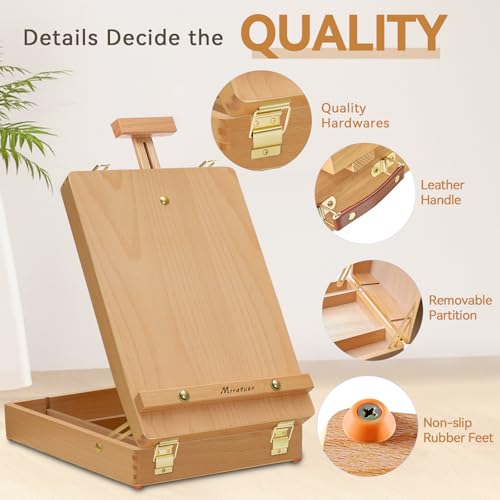 Tabletop Art Easel for Painting, Wooden Sketchbox, Portable Desktop Easel | Portable Art Easel for Beginners Professionals, Adjustable Height, Storage Compartments, Gift for Student Artist Beginner - style: Sketchbox