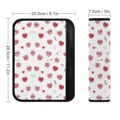 2PCS Valentines Day Pink Candy Heart Car Seat Straps Shoulder Pads Soft Padded Seat Belt Cushion for Adult Use, Car Seats Pushchair Strollers High Chair Pushchair, Anti-Slip Pad - color: Pattern 656