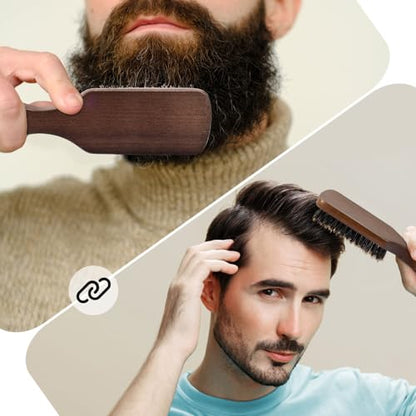 GAINWELL Wild Boar Bristle Hair Brush for Men, Slick Back Hair Brush with Stiff Boar Bristles for Thick Hair, Natural Black Walnut Wooden Handle Hairbrush, Beard Mustache Brush - Large - size: Large