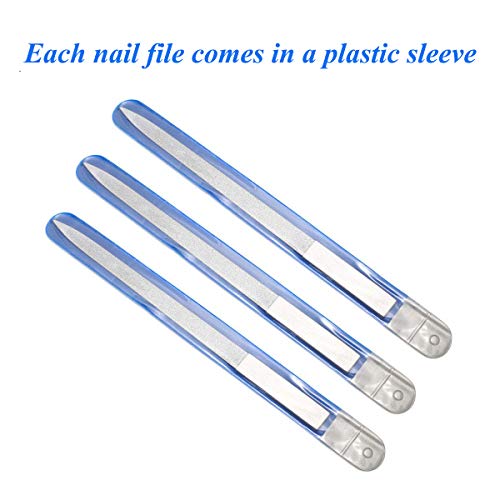 8 Pack Diamond Nail File Fingernail Files,7 Inch Stainless Steel | Double Side Nail File,Plastic Sleeves Packaged Individually,Diamond Flakes,Pointed Design,For Salon Home and Travel
