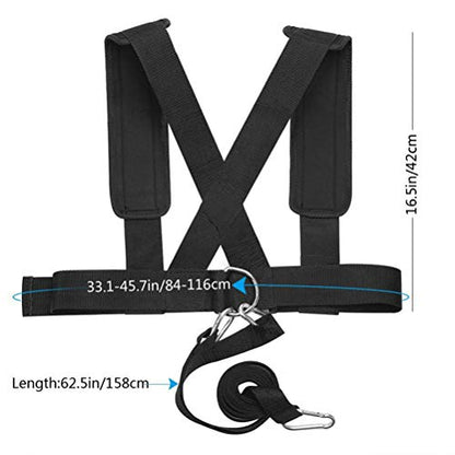 Shoulder Strap Weight Bearing Band for Fitness Training, Sled Pulls & – Nylon Webbing with Padded Strap & - Hooks