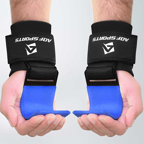 AQF Weight Lifting Hooks (Pair) - Neoprene Padded Wrist Strap for Deadlift - color: Blue