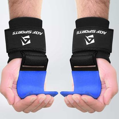 AQF Weight Lifting Hooks (Pair) - Neoprene Padded Wrist Strap for Deadlift - color: Blue