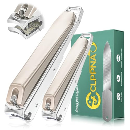 Nail Clippers for Men with Catcher, CLPPNA 2-Pack Large & Small Anti-Splash Nail Clippers Set, Ultra Sharp Sturdy Fingernail and Toenail Clipper Cutters for Men Women, Nickel Color - style: Gold(3PCS Big&Small)
