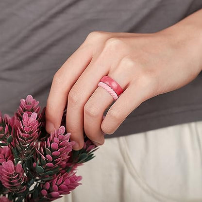 Egnaro Women's Stackable Silicone Rings, 2.5/5.5mm Wide 1.8/2mm Thick Bands | Comfort-Fit Rubber Bands Offer Breathable Flexibility for Nurses, Workouts, Pregnancy, Yoga, Travel, Office, and All-Day Wear - color: SETD3-Metallic Wine Red, Metallic Rose Red