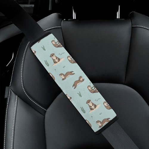 2 Pack Blue Sea Otter Car Seat Belt Pad Breathable Shoulder Harness Cover for Adult Use, Stroller Pushchair High Chair, Pressure Relief - color: Pattern 103