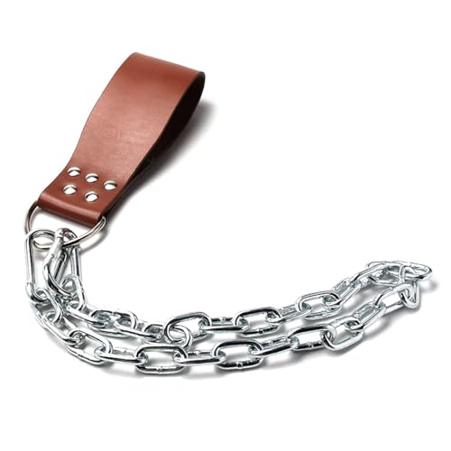 Dumbbell Loading Strap with Iron Chain Waist Belt Dip Attachments PU Leather Weight Lifting Weight Plate Strap Sports Dip - color: brown
