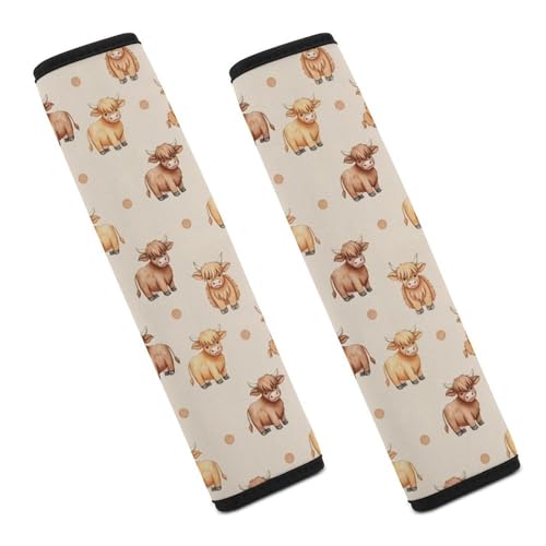2 Pack Breathable Car Seat Straps Shoulder Pads for Adults and Children, All Vehicles, Farm Animal Rustic Farmhouse Cute Highland Cow Harness Pads Strap, Pressure Relief - color: Pattern 947