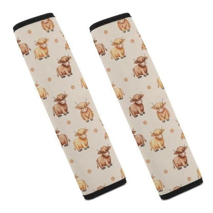 2 Pack Breathable Car Seat Straps Shoulder Pads for Adults and Children, All Vehicles, Farm Animal Rustic Farmhouse Cute Highland Cow Harness Pads Strap, Pressure Relief - color: Pattern 947