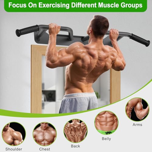 SELEWARE Heavy Duty Welded Pull Up Bar Wall/Joist/Ceiling Mount Chin Up Bar | Multifunctional Pull-up Bars w/Resistance Band Hooks for Home Gym Strength Training, Sturdy Steel Construction Support 500 lb - color: D1: Black Wall Mount Pull Up Bar