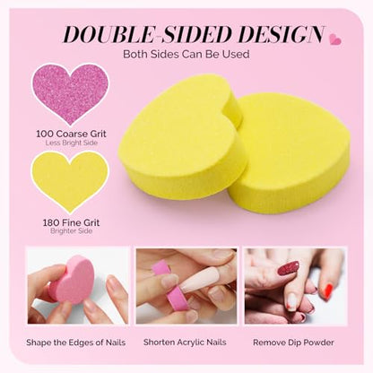MelodySusie Heart Shape Mini Nail Buffer Block,100/180 Grit Double-Sided Sponge Nail File,Professional Nail Polishing Tools for Shaping and Smoothing,Suitable for Manicures and Pedicures,50 Pcs - size: Heart Shape 50Pcs