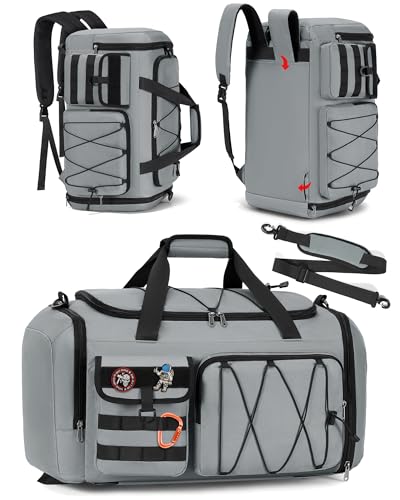 SDYSM Gym Bag for Men 45L Sports Duffel Bags 3-in-1 Travel Duffel Bag with Shoe Compartment, Gym Workout Backpack Carry On Weekender Bag Overnight Bag for Travel, Grey - color: Grey