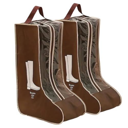 Portable 2 Pair Boot Storage Bags(Brown, Tall) | Waterproof, Dustproof, Clear Window, Zippered, For Travel & Home - color: Brown, size: Tall