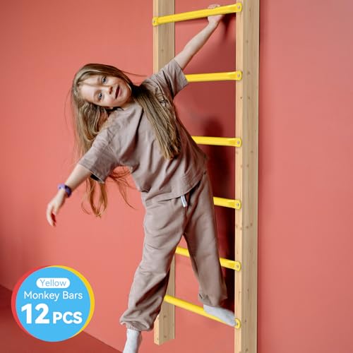 21 Inch Monkey Bars Playground Ladder Rungs for Backyard (12 Pcs, Yellow) | Indoor Outdoor Metal Monkey Bars Kit - color: Yellow