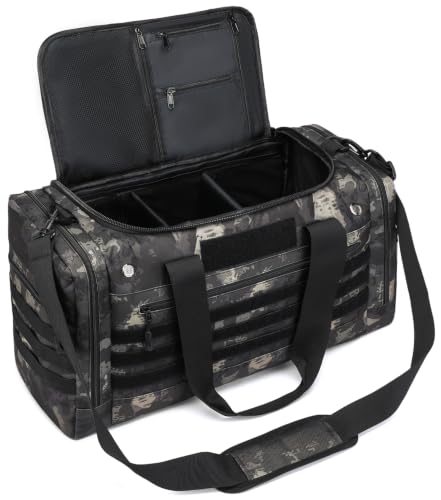 45L Gym Bag for Men & Women - Tactical Military Duffle Bag for Travel Weekender Gym Workout Deployment Large Sports Bag for Hockey Football Baseball Soccer Basketball - color: Black CM, size: 45L