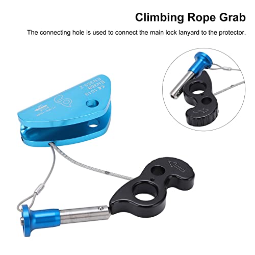 Self Locking Rope Grab, Detachable Main Shaft, Blocking Tooth for Rope Gripping, Strength Magaluma Material, Blue, for Rock Climbing and Engineering Fall