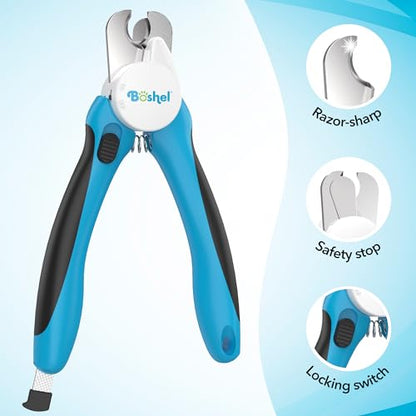 Boshel LED Large Dog Nail Clippers with Quick Sensor, Light, and Safety Guard, Pet's Sharp Toenail Cutter and File - size: LED - Large/Medium