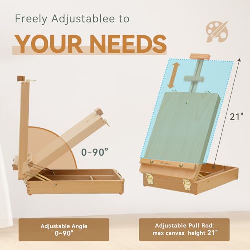 Tabletop Art Easel for Painting, Wooden Sketchbox, Portable Desktop Easel | Portable Art Easel for Beginners Professionals, Adjustable Height, Storage Compartments, Gift for Student Artist Beginner - style: Sketchbox