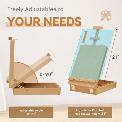 Tabletop Art Easel for Painting, Wooden Sketchbox, Portable Desktop Easel | Portable Art Easel for Beginners Professionals, Adjustable Height, Storage Compartments, Gift for Student Artist Beginner - style: Sketchbox