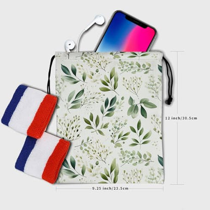 Gymnastics Grip Bag for Gymnasts Gymnastic Drawstring Bag Gym Athlete Bag - color: Green Botanical Leaves, size: 9.25" x 12" (Pack of 1)