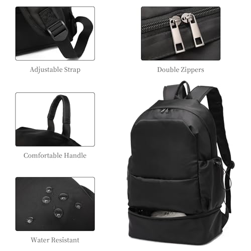 seyfocnia Gym Backpack for Men,Waterproof Travel Backpack With Shoe Compartment Lightweight Sports Gym Bag Casual Daypack-Black - size: 20 Inches