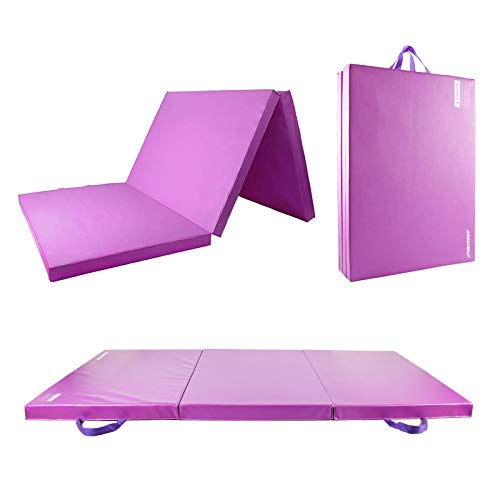 RitFit Upgraded Folding Exercise Mat, 2 Inch Thick Gymnastics Mat | Tumble Mat with Carrying Handles for Yoga, MMA, Stretching, Core Workouts and Home Gym Protective Flooring - color: Purple(3' x 6')