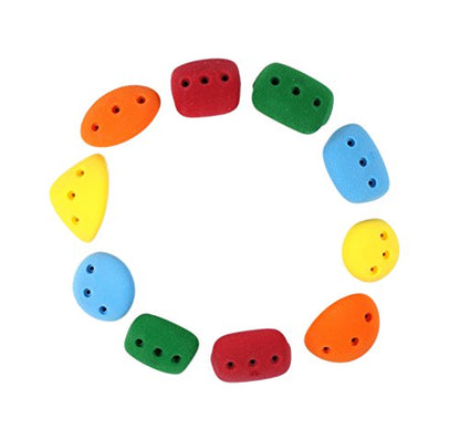 Atomik Rock Climbing Holds Set of 10 Medium Screw-On Basic Jugs in Assorted Bright Tones