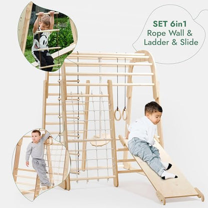 Goodevas Wooden Kids Climbing Frame Indoor – Montessori Playground with Slide, Climbing Wall & Rope Ladder – Enhanced Montessori Gym for Children Ages 3 to 8 - size: Playground