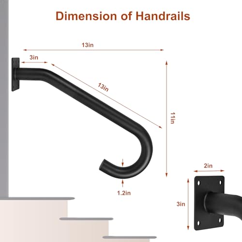 2PCS Hand Rails for Outdoor Steps, Outdoor Handrail Safety Grab Bar for Stairs Wall Mounted U Shaped Handrail 1.25" Tube Hand Railing for Garage Entry