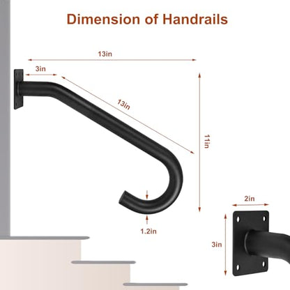 2PCS Hand Rails for Outdoor Steps, Outdoor Handrail Safety Grab Bar for Stairs Wall Mounted U Shaped Handrail 1.25" Tube Hand Railing for Garage Entry