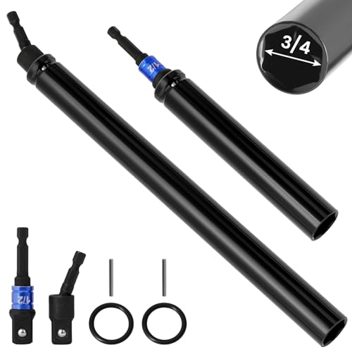 3/4"(19mm) Nut Driver 6" & 12", Deep Nut Runner Hollow Socket with 1/4" Hex Shank Adapter, 1/2" Drive 3/4 Socket for Ceiling Long Threaded Rod Bolts, Ductwork, 2 Lengths for Overhead Fastening - size: A. 3/4(19mm) 6" 12"