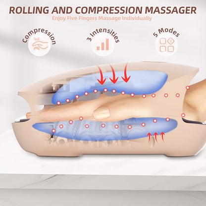 Hand Massager with Heat and Compression | 3 Levels Therapy Hand Massage with Kneading Rollers | Rechargeable Finger Massager for Arthritis and Pain Relief | Best Gift for Women, Men | Pink