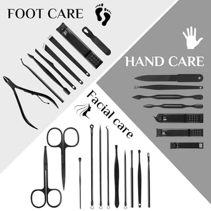 MINKINH Manicure Set Professional Nail Clipper Kit-26 Pieces for Men, Black | Stainless Steel Manicure Kit, Nail Care Tools with Luxurious Travel Case Nail Grooming Kit Gift for Husband Boyfriend Parent - color: Black