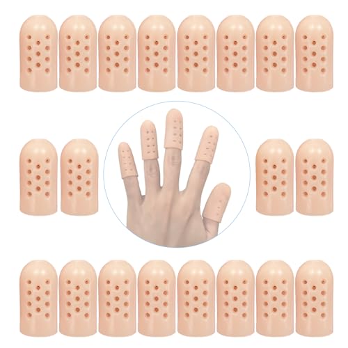 20 Pack Gel Finger Cots with Air Holes - Finger Protection and Healing for Wounds, Finger Cracking, Blisters. Includes Breathable Silicone Finger Caps and Toe Sleeves for Eczema Relief(Nude)