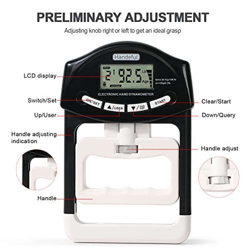 Handeful Grip Strength Tester, Hand Grip Dynamometer, Electronic Handgrip Testing for Sports Home School Use