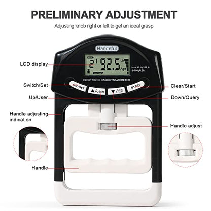 Handeful Grip Strength Tester, Hand Grip Dynamometer, Electronic Handgrip Testing for Sports Home School Use