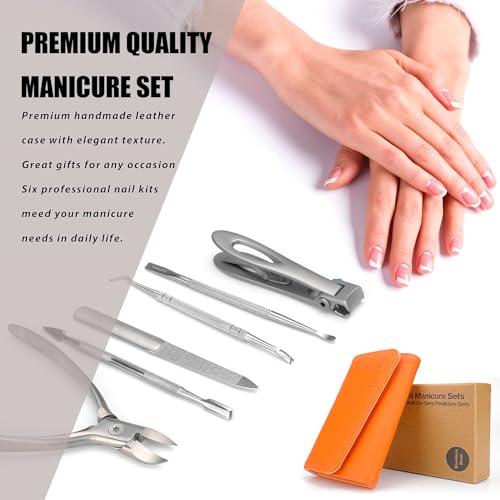 Nail Clippers Set for Thick Toenails and Fingernails, Heavy Duty Podiatrist Clippers for Ingrown Nails, Manicure Sets with Travel Leather Case, Gifts for Stocking Stuffers Men Women, 6PCS Orange - size: 6PCS