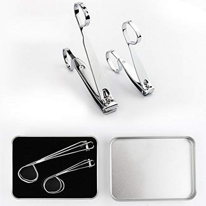 Nail Clippers,EZ Grip Nail Clipper Set,Carbon Steel Fingernail and Toenail Clippers for Seniors Long handle with Metal Case for Women and Man - Set of 2 (Small and Large)
