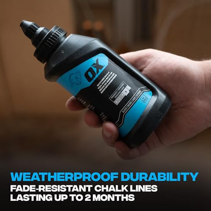 OX Black Chalk Line Powder 8oz - Permanent Chalk Refill | Weather-resistant marking chalk, quick-fill nozzle, quarter-turn cap, 8oz refill for chalk reel, wood, concrete, metal - color: Black - Permanent