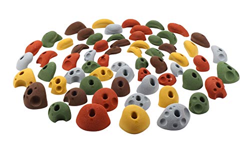 Atomik Rock Climbing Holds Set of 63 Bolt-On Jugs in Assorted Earth Tones for Gymnastics and Trampoline Parks