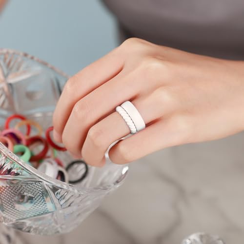 Egnaro Women's Stackable Silicone Rings, 2.5/5.5mm Wide 1.8/2mm Thick Bands | Comfort-Fit Rubber Bands Offer Breathable Flexibility for Nurses, Workouts, Pregnancy, Yoga, Travel, Office, and All-Day Wear - color: A38-Mist Green, White, Whitepink, Light Pu