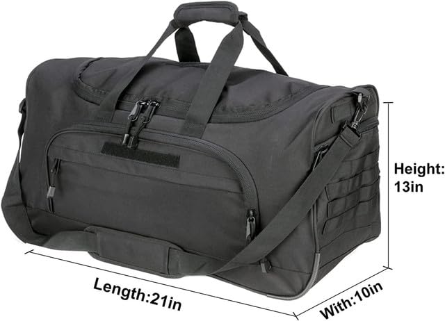 Gym Bag for Women & Men Tactical Duffle Military Weekender Travel Work Out Bags Lightweight Waterproof Sports Tote Shoe Pocket - color: Black