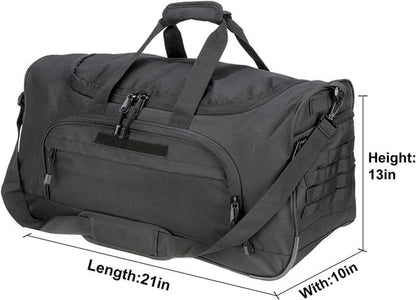Gym Bag for Women & Men Tactical Duffle Military Weekender Travel Work Out Bags Lightweight Waterproof Sports Tote Shoe Pocket - color: Black