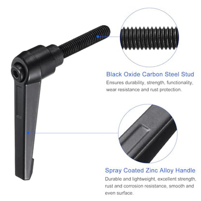 uxcell 4pcs Clamping Lever Handles, M8 x 40mm Black Oxide Carbon Steel Threaded Male Stud, Adjustable Handles Locking Quick Release Ratchet Push Button Bolt Knobs, Black - size: M8 x 40mm