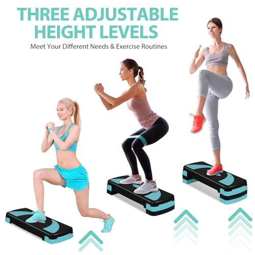 HomGarden Adjustable Workout Aerobic Stepper in Fitness & Exercise Step Platform Trainer Stepper w/Risers Adjust 4"-6''-8'' - color: Green/Blue