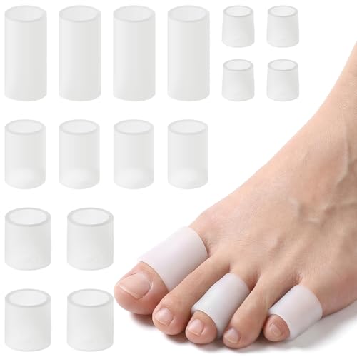 Silicone Toe Sleeves 16 Pack, 4 Sizes Gel Toe Protectors | Corn Cushions for Women Men, Soft Toes Tube Pads for Foot Pain Relief, Calluses, Blisters, Bunions, Hammertoe, Toenail Loss,